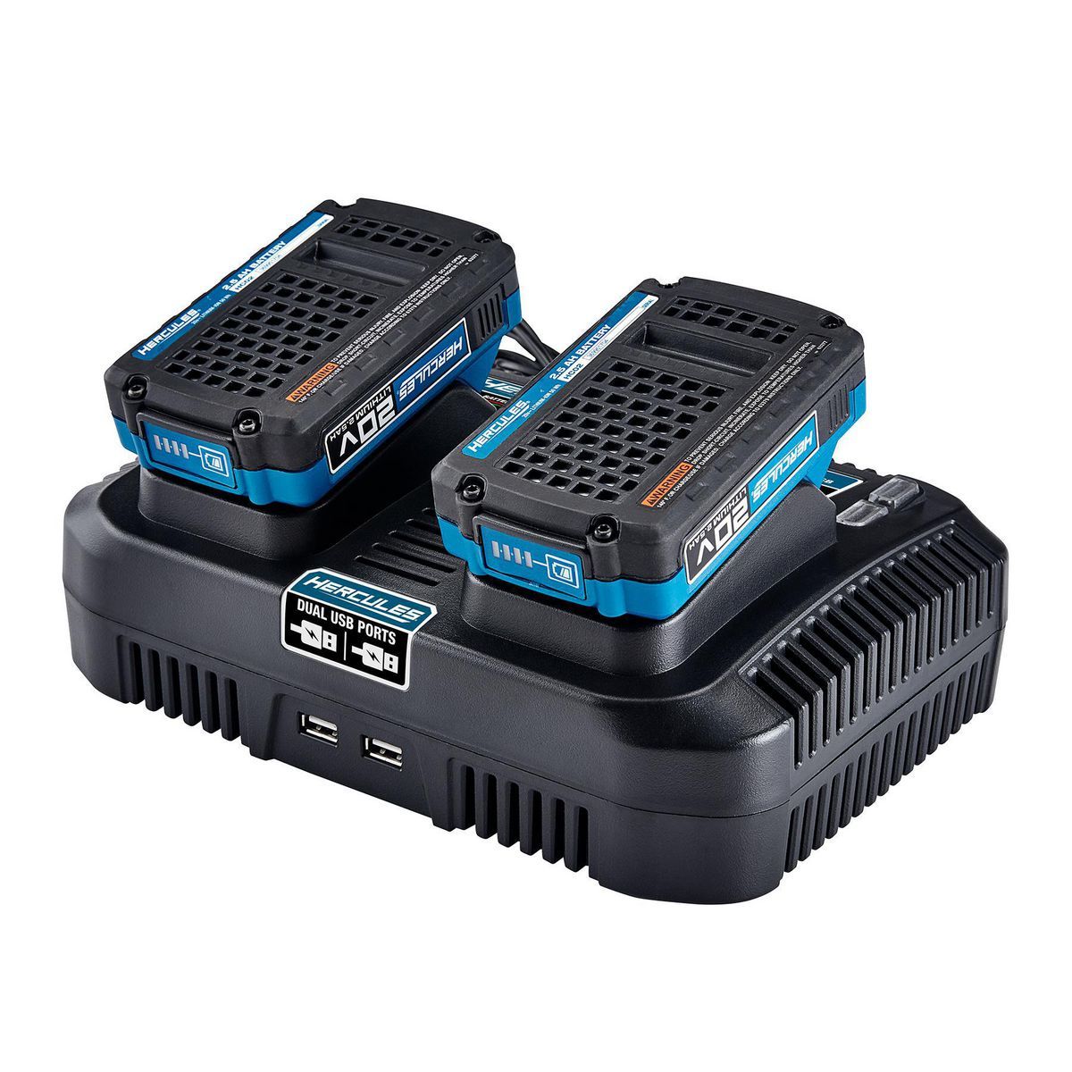 Cargador dual con doble puerto Hercules de multivoltaje de 20V/12V de ion litio con doble USB - 56224