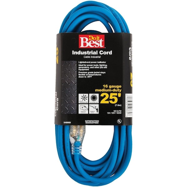 All-Source Extension Cord, 16 AWG, Outdoor, 16/3, 25 ft - RL-JTW163-25X-BL