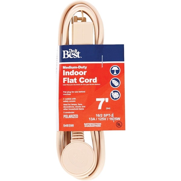 All-Source Extension Cord, 16 AWG, Indoor, 16/2, 7 ft - INF-PR2162-7-TAN