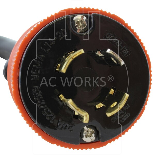 Ac Works SOOW Locking Extension Cord, 12 AWG, Indoor/Outdoor, 12/4, 1 Outlets, Black, Rubber, Nylon, L14-20P - TEL1420-010
