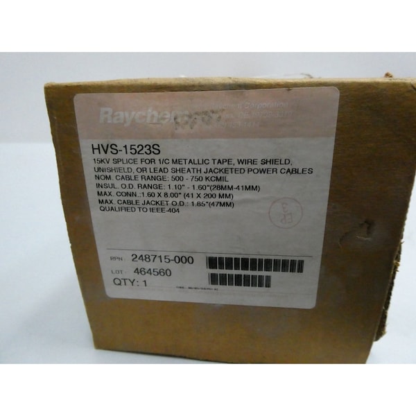 Raychem 15KV SHEILDED POWER CABLE JOINT 1/C 500-750KC/MIL 1.1-1.55IN WIRE SPLICE KIT & HEAT SHRINK TUBING - HVS-1523S