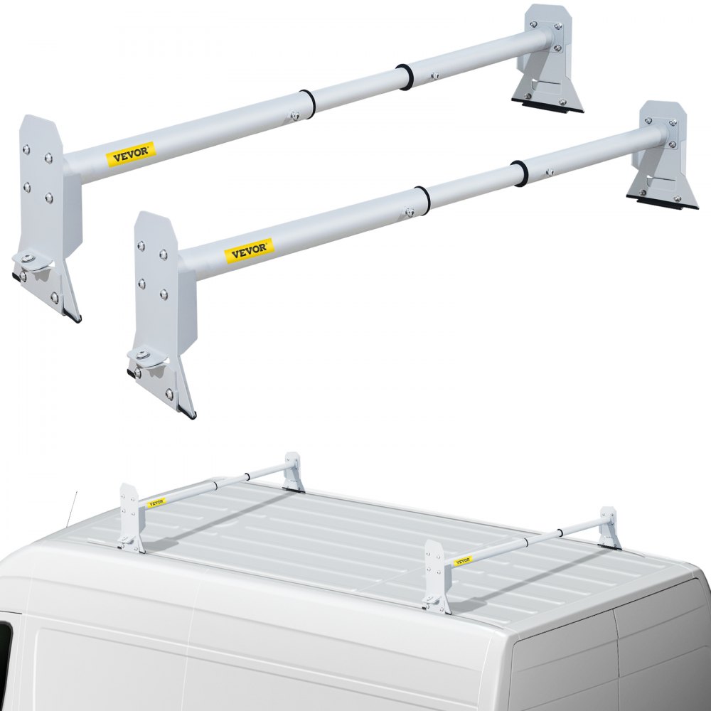 VEVOR Van Roof Ladder Rack, 2 Bars, 331 LBS Capacity, 46.5"-68.1" Adjustable Steel Roof Racks, Compatible with Chevy Dodge Ford GMC Express Savana, Universal Design, White - HCTJBSLTBDMPHUHYUV0
