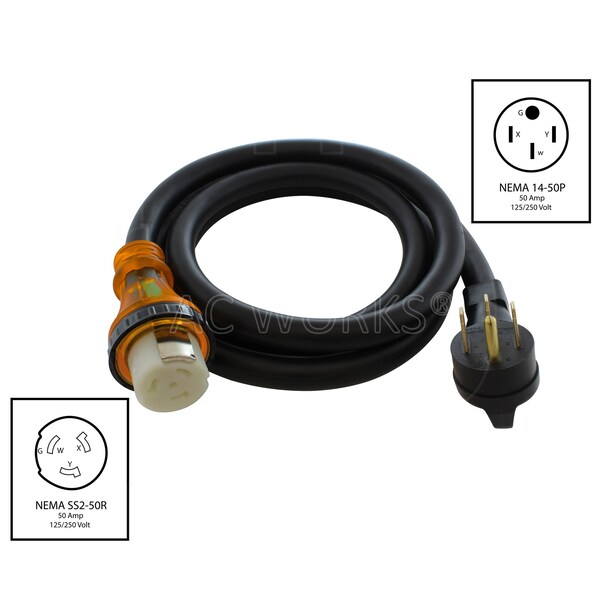 Ac Works 10ft RV 50A Detachable Power Supply Cord with Power Indicator - S1450M50-010