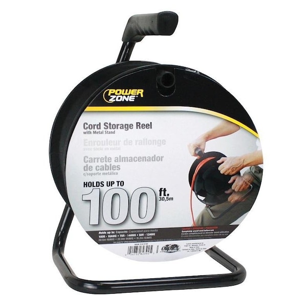 Powerzone Cord Storage Reel with Stand, 100 ft L Cord, 16 AWG Wire, Black - ORCR3000