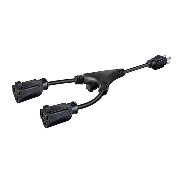 Monoprice Molded Y-Splice Extension Cord Adapter, 18 AWG, 18/3, 1 Outlets - 35055