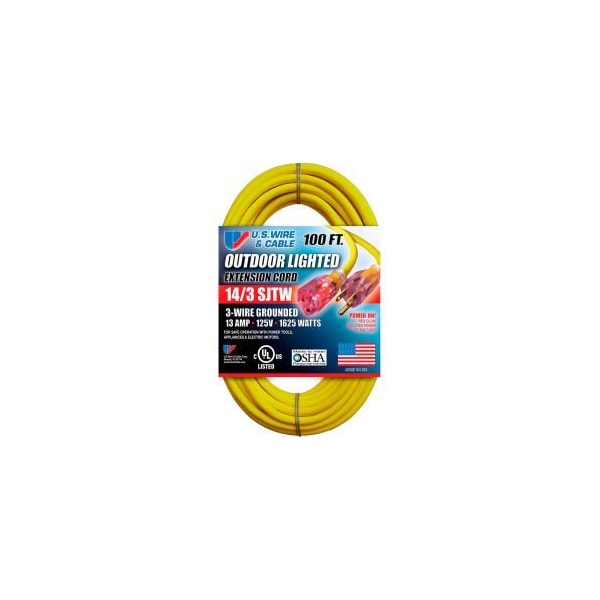 U.S. Wire & Cable Extension Cord, 14 AWG, 14/3, 100 ft - 73100