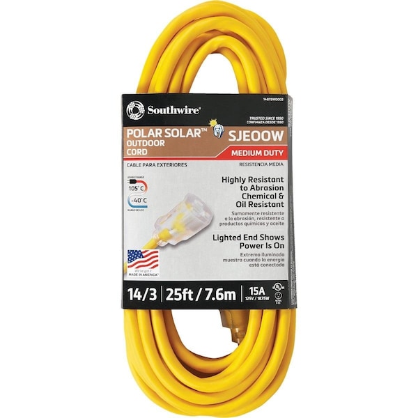 Coleman Cable Cold Weather Extension Cord, 14 AWG, Outdoor, 14/3, 25 ft - 1487SW0002
