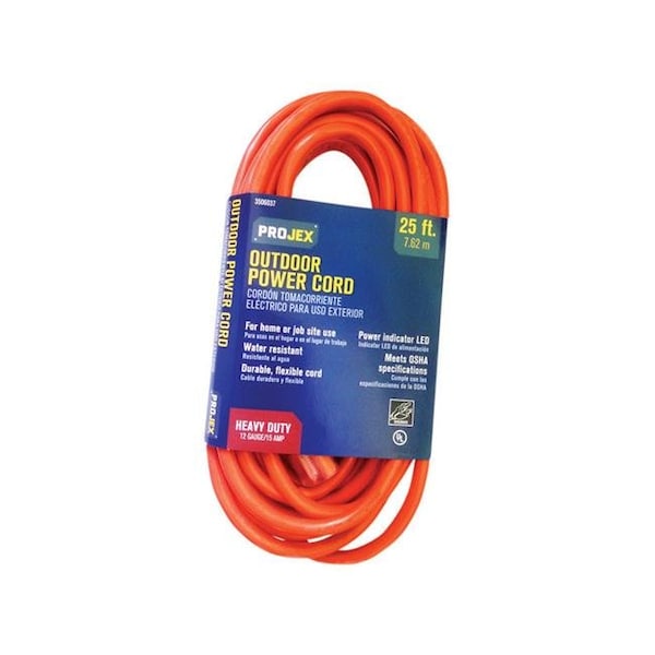 Projex SJTW Extension Cord, 12 AWG, Indoor/Outdoor, 12/3, 1 Outlets, PVC, 25 ft - 3506037