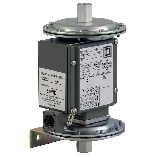 Interruptor de presión Telemecanique Sensors, (1) puerto, 1/4-18 en FNPT, SPDT, 0 a 75 psi, Acción estándar - 9012GGW1