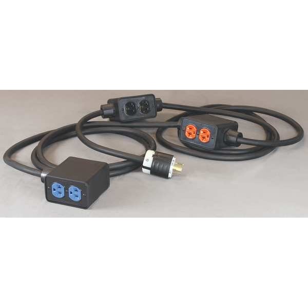 Kh Industries SOOW; Stringer Extension Cord, 10 AWG, Indoor, 10/5, 6 Outlets, 5-20R, Black, Rubber, L21-20P - PS6DD3-520-B10G-L2120D