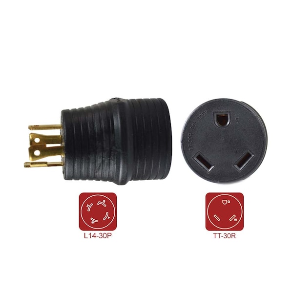 Superior Electric 30 Amp Male NEMA L14-30P to 30 Amp Female NEMA TT-30R Adapter Plug for RV - RVA1590
