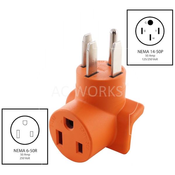 Ac Works 50 Amp RV/ Range/ Generator 14-50 Plug to 6-50R 50Amp 250V Welder adapter - WD1450650