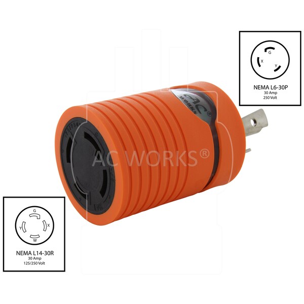 Ac Works Locking Adapter L6-30P 30A 250V Locking Plug to 4-Prong 30A L14-30R - ADL630L1430