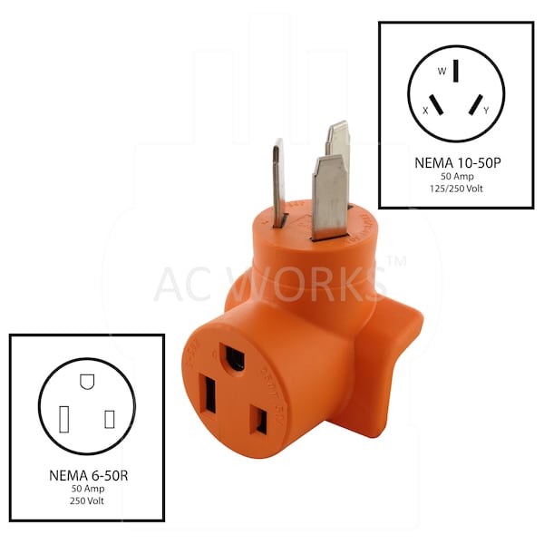 Ac Works 50A 3-Prong Dryer/ Welder 10-50 Plug to 6-50R 50A 250V Welder Adapter - WD1050650