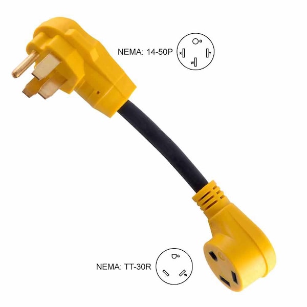 Superior Electric RV Adapters 50 Amp Male NEMA 14-50P to 30 Amp Female NEMA TT-30R, 12 Inch 10AWG/3 Cord - RVA1504