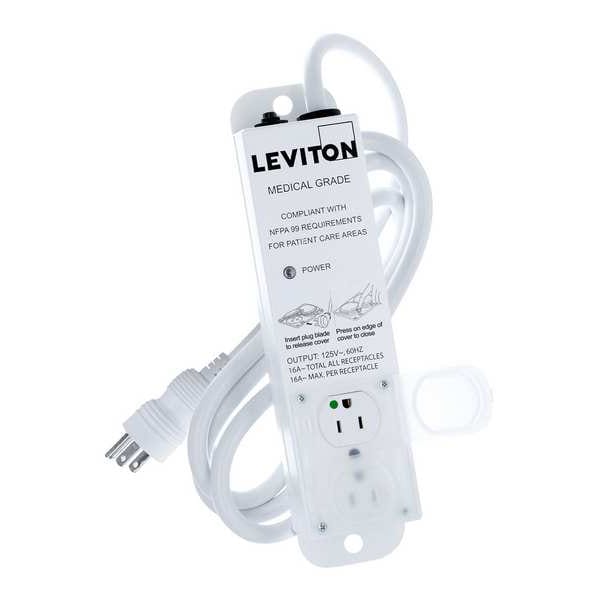 Leviton Outlet Strip, 15 A, 7 ft Cord L, 2 Outlets - 5302M-1N7