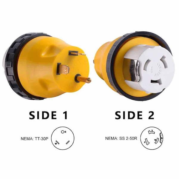 Superior Electric 30 Amp Male NEMA TT-30P to 50 Amp NEMA SS 2-50R Female Locking Adapter - RVA1510L