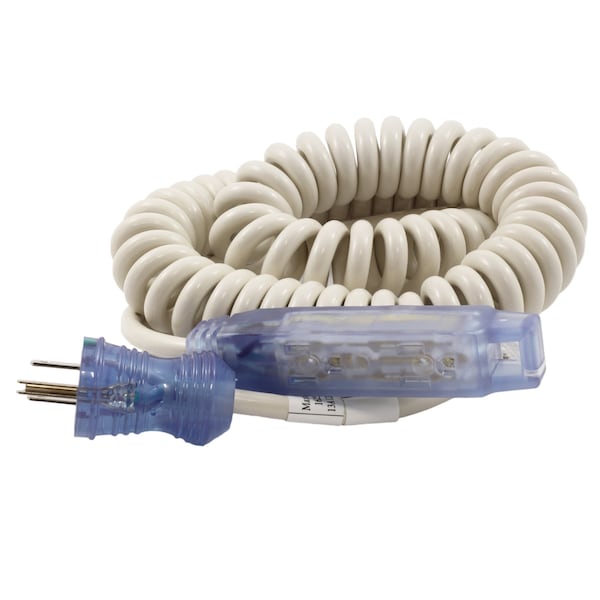 Ac Works 9-11FT 13A 16/3 Medical Grade Power Strip Coiled Cord with Bar Tri-outlet - MD220-CC