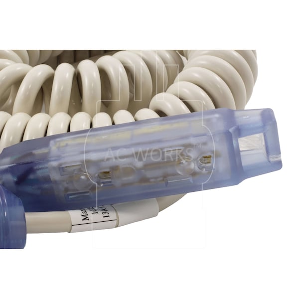 Ac Works 9-11FT 13A 16/3 Medical Grade Power Strip Coiled Cord with Bar Tri-outlet - MD220-CC