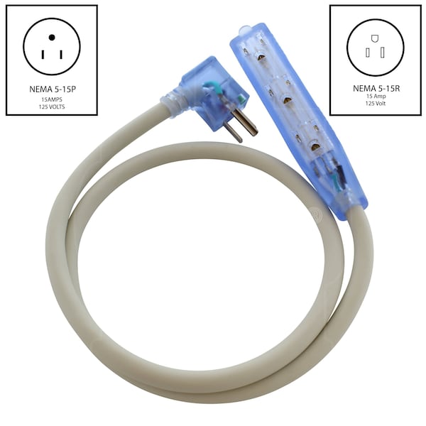 Ac Works 3FT 15 Amp 12/3 Power Strip Cord with Power Indicator and Green Dot Plug - MD15AB515-036