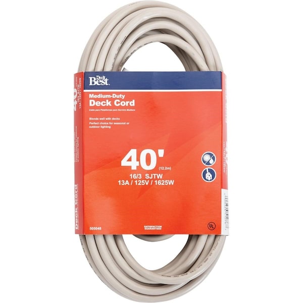 All-Source Extension Cord, 16 AWG, Outdoor, 16/3, 40 ft - OU-JTW163-40X-BE