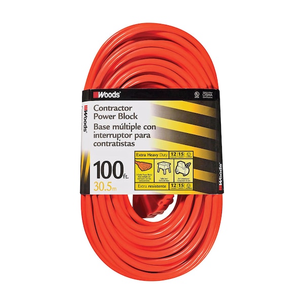 Woods Extension Cord, 12 AWG, Outdoor, 12/3, 100 ft - 820