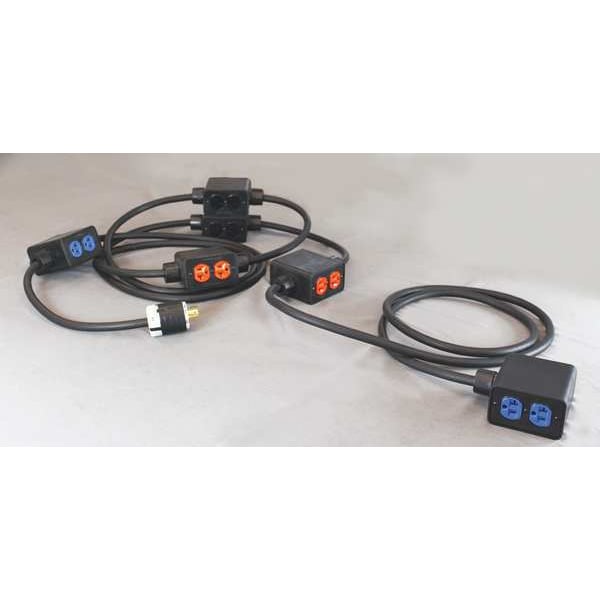 Kh Industries SOOW; Stringer Extension Cord, 10 AWG, Indoor, 10/5, 12 Outlets, 5-20R, Black, Rubber, L21-20P - PS6DD6-520-B10M-L2120D