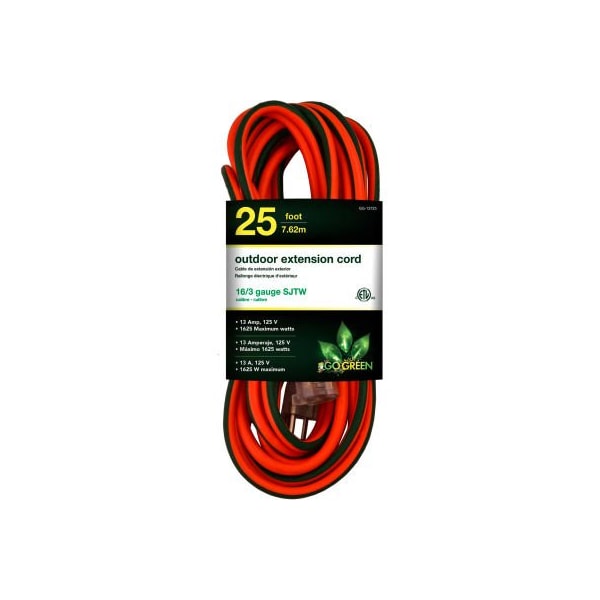 Gogreen SJTW Extension Cord, 16 AWG, Outdoor, 16/3, 25 ft - GG-13725