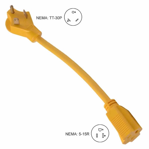Superior Electric RV Adapters 30 Amp Male NEMA TT-30P to 15 Amp Female NEMA 5-15R, 12 Inch 12AWG/3 Cord - RVA1502