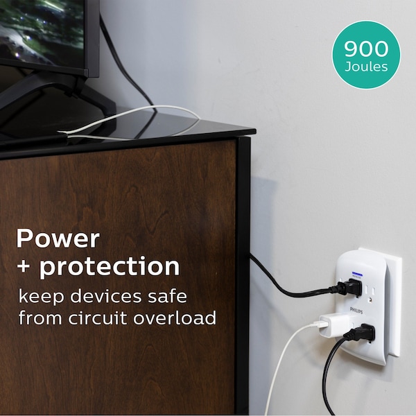Philips Philips 6-Outlet Surge Protector Tap, 900J, White, PK 4 - SPP3469WA/37