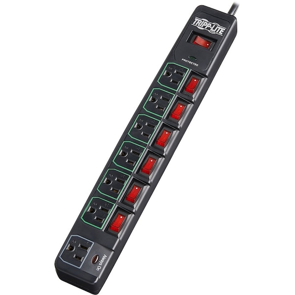 Tripp Lite Surge Protector, 7-Outlet, 6' Cord, 3-2/5"Wx15"Dx1-2/5"H, BK - TRPTLP76MSGB