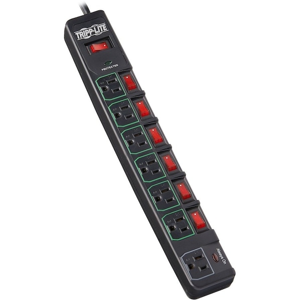 Tripp Lite Surge Protector, 7-Outlet, 6' Cord, 3-2/5"Wx15"Dx1-2/5"H, BK - TRPTLP76MSGB