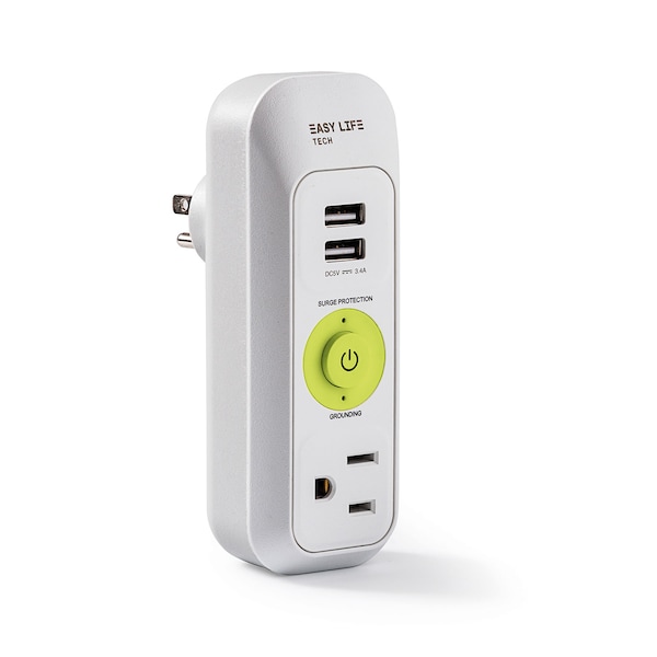 Easylife Tech 1 AC Outlet 2 USB Ports 1200 Joules Surge Protector Power Strip - 0-1302
