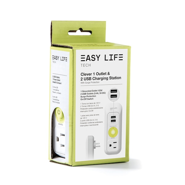 Easylife Tech 1 AC Outlet 2 USB Ports 1200 Joules Surge Protector Power Strip - 0-1302