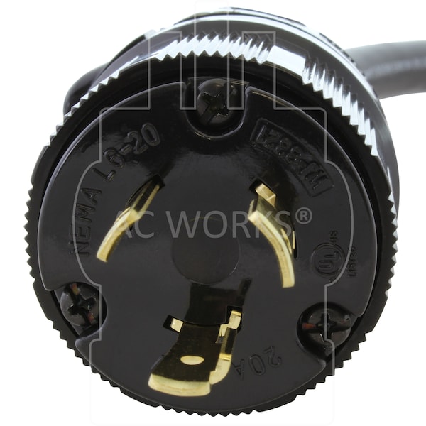 Ac Works 1FT SOOW 12/3 3-Prong L6-20 Male Plug to 6-15/20R 15/20A 250V Connector - L620620-012