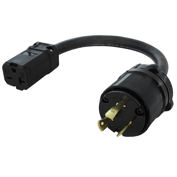 Ac Works 1FT SOOW 12/3 3-Prong L6-20 Male Plug to 6-15/20R 15/20A 250V Connector - L620620-012