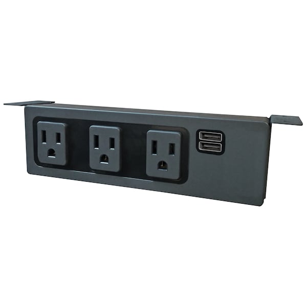 Electriduct Under Table Power Center(3 Power, 2 USB)- Black - PDC-SW-3P-2USB-UT