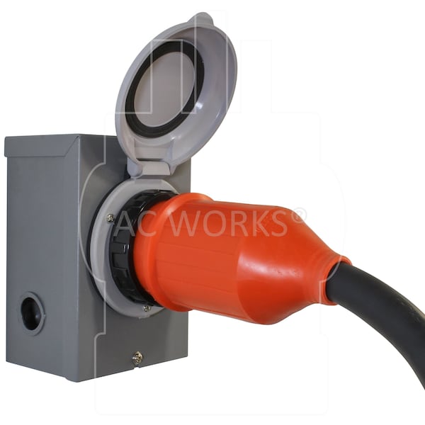 Ac Works 50ft RV 50A NEMA 14-50P to NEMA SS2-50R Detachable Power Supply Cord with Rubber Jacket - S1450M50-RU-050