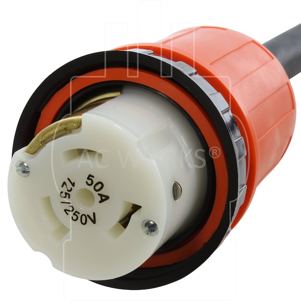 Ac Works 50ft RV 50A NEMA 14-50P to NEMA SS2-50R Detachable Power Supply Cord with Rubber Jacket - S1450M50-RU-050