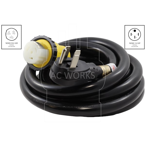 Ac Works 15FT RV 50A Detachable Power Supply Cord with Power Indicator - S1450SS2-15