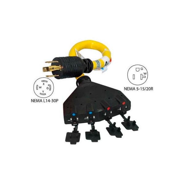 Conntek Conntek 20611-018, 1.5', 30A, Generator Power Cord with NEMA L14-30P to 5-15/20R*4 - 20611-018