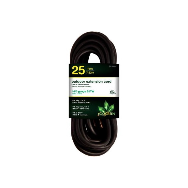 Gogreen Extension Cord, Outdoor, 25 ft - GG-13825BK