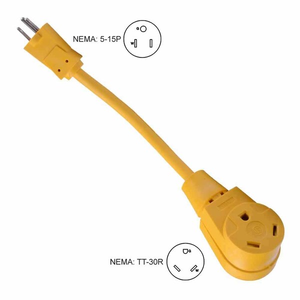 Superior Electric RV Adapters 15 Amp Male NEMA 5-15P to 30 Amp Female NEMA TT-30R, 12 Inch 12AWG/3 Cord - RVA1501