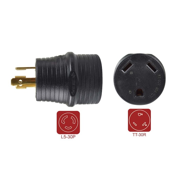 Superior Electric 30 Amp Male NEMA L5-30P to 30 Amp Female NEMA TT-30R Adapter Plug for RV - RVA1589