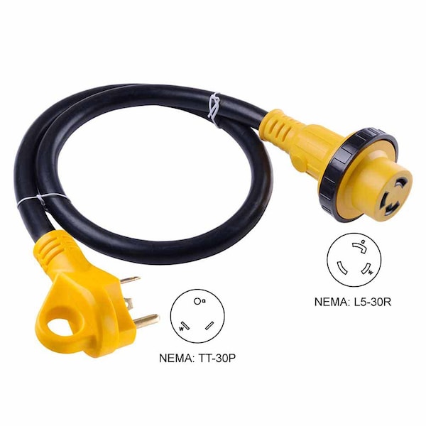 Superior Electric 15 ft. 30 Amp RV 10AWG Cord With Connector NEMA L5-30R, Plug NEMA TT-30P & Handle - RVA1523