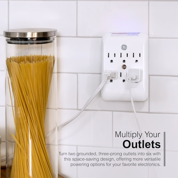 Ge GE Pro 6-Outlet Surge Protector Wall Outlet Adapter, White, 38431 - 38431