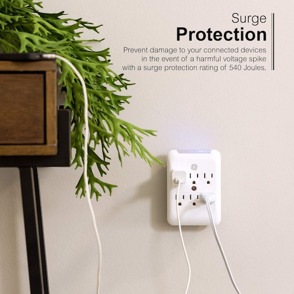 Ge GE Pro 6-Outlet Surge Protector Wall Outlet Adapter, White, 38431 - 38431