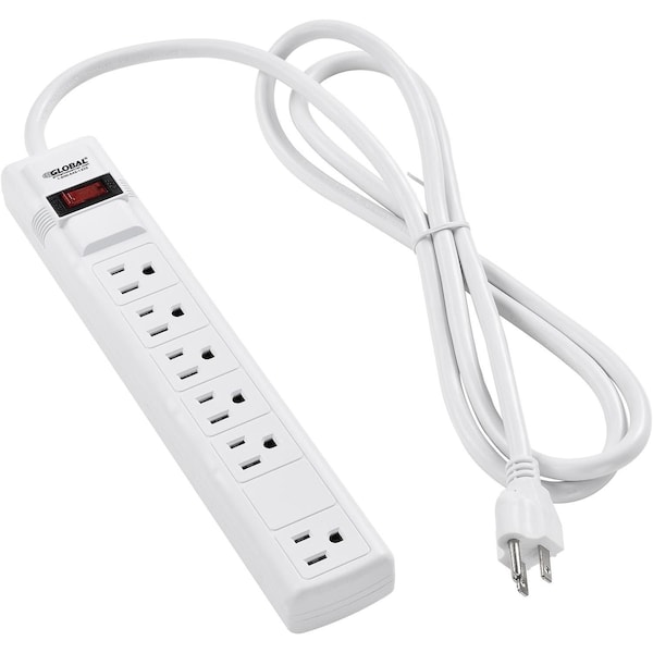 Global Industrial 12 5+1 Outlet Strip & Surge Protector, 90 Joules, 6-ft Cord, White - 501617