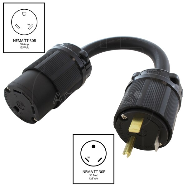 Ac Works 1ft. 30A 125V NEMA TT-30 RV Outlet Extender - STT30PR-012