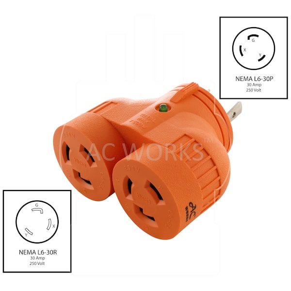 Ac Works Adapter L6-30P 30A 250V 3-Prong Locking Plug to 2 Connectors - ADVL630L630